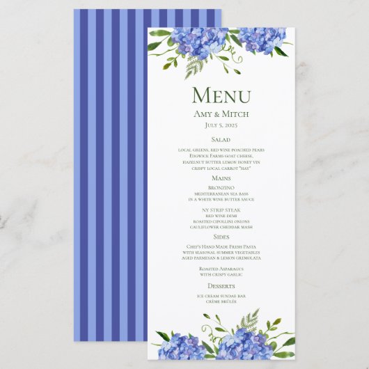 Menu Fête de fiançailles aux Hortensias Bleus (Devant / Derrière)