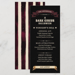 Menu Fête de Halloween de cirque sombre vintage