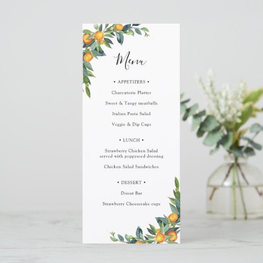 Menu Fête de l'mariée Branches vertes et orange (Debout devant)