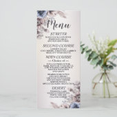 Menu Fête de mariage Aquarelle Pastel Blue Beige Fleurs (Debout devant)