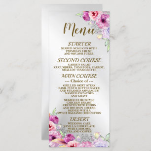 Menu Fête de mariage Colorful rose Floral Cadre doré