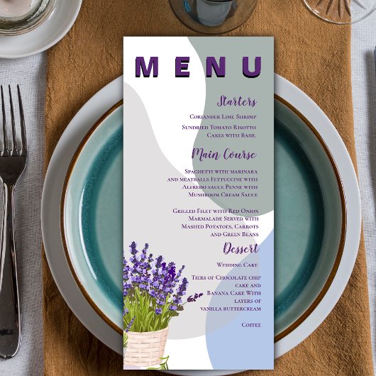 Menu Fête de mariage florale violet de lavande