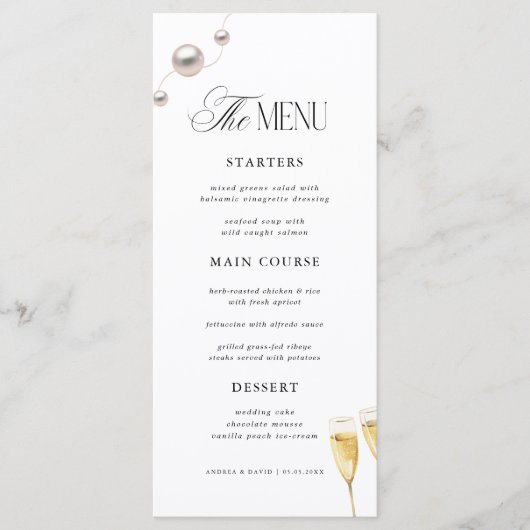 Menu Fête de mariage Perles & Prosecco (Devant)