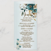 Menu Fête de mariage Turquoise Fleur blanche Feuilles d (Devant / Derrière)