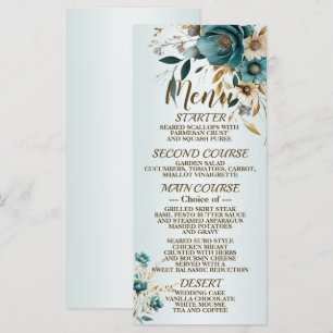 Menu Fête de mariage Turquoise Fleur blanche Feuilles d