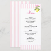 Menu Fête de Naissance Coquette Citrons Roses Bébé (Devant / Derrière)