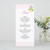 Menu Fête de Naissance Coquette Citrons Roses Bébé (Debout devant)