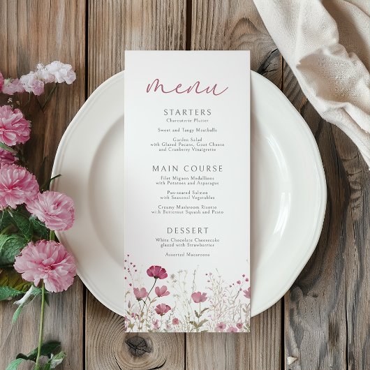 Menu Fête de naissance Fleur de bébé rose en fleurs