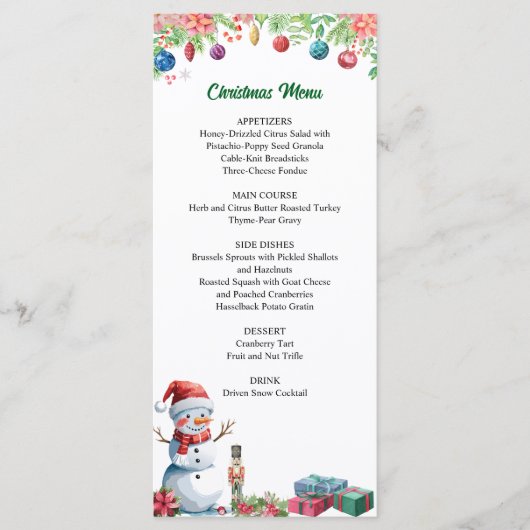 Menu Fête de Noël à l'aquarelle (Devant)