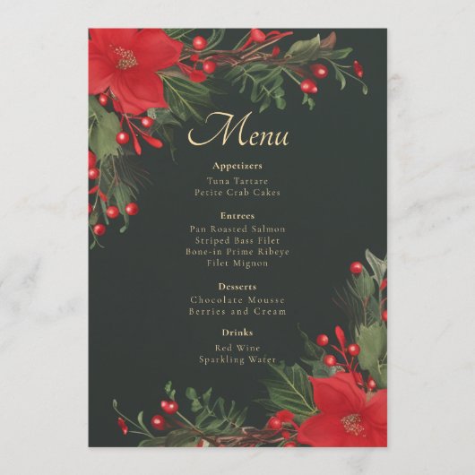 Menu Fête de Noël Rouge Vert Botanique (Devant)