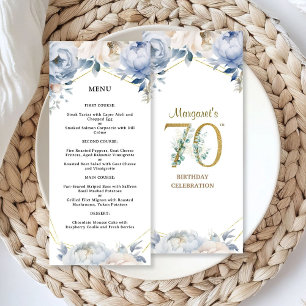 Menu Fête des 70 ans Pivoine Bleu Poussiéreux Or