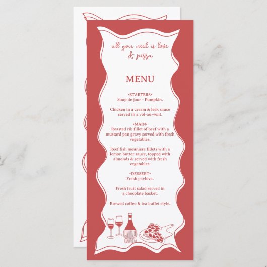 Menu Fête des mariées à vin de pizza italienne à main r (Devant / Derrière)