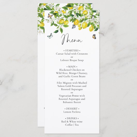 Menu Fête des mariées Citron d'été (Devant / Derrière)