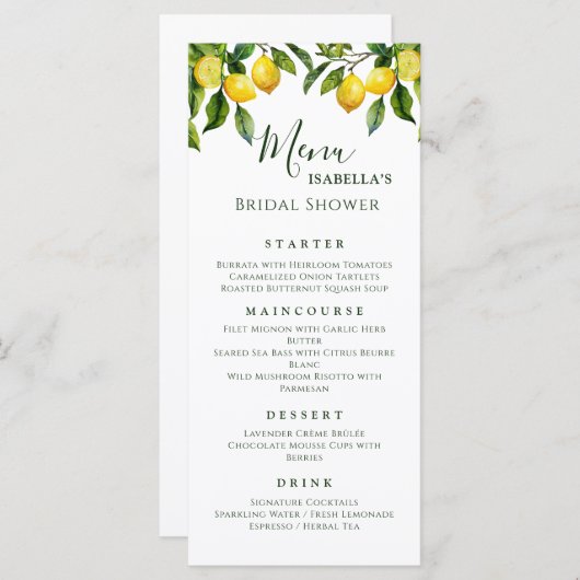 Menu Fête des mariées Citrus Lemon (Devant / Derrière)