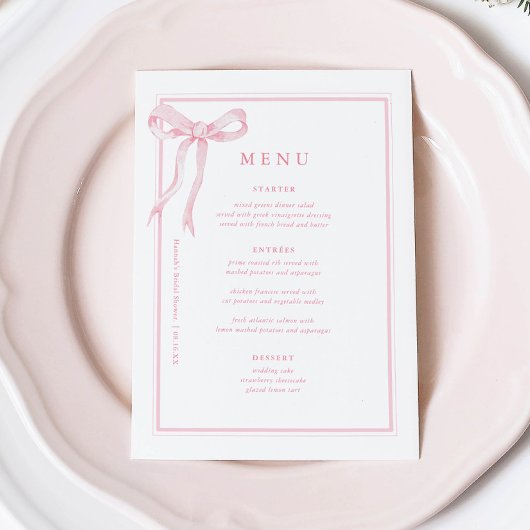Menu Fête des mariées Coquette Rose Bow