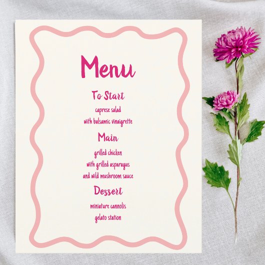 Menu Fête des mariées de bordure rose vif