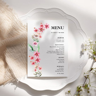 Menu Fête des mariées de mariage Fleur sauvage rose