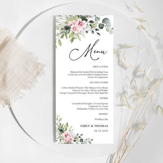 Menu Fête des mariées de verdure rose pâle