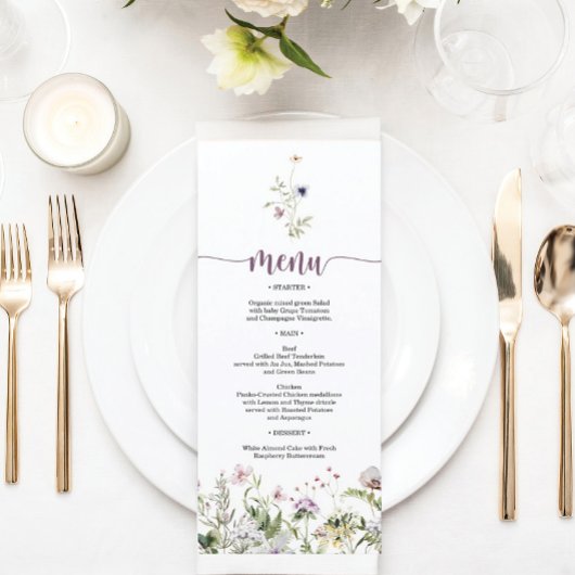 Menu Fête des mariées Fleur sauvage rustique