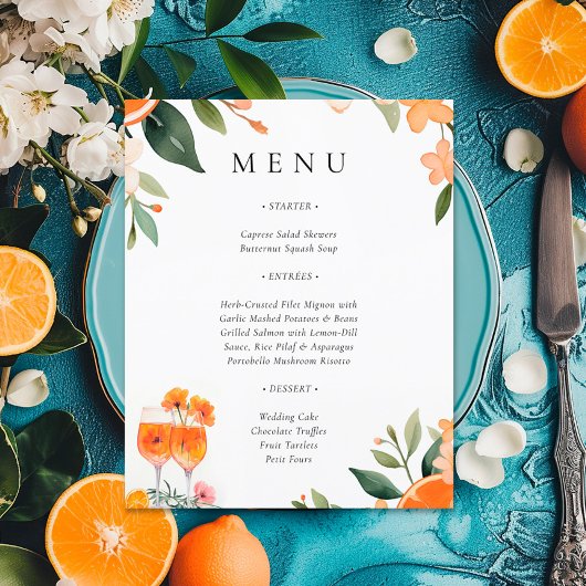 Menu Fête des mariées Florale Aperol Spritz