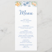 Menu Fête des mariées Florale Bleu Aquarelle (Devant)