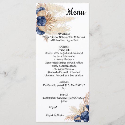 Menu Fête des mariées florale Dusty Blue et Pampas Men (Devant)