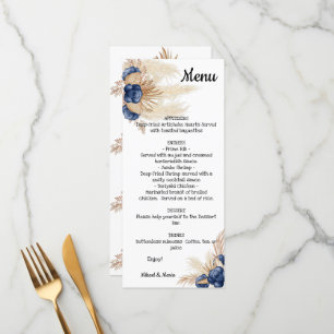Menu Fête des mariées florale Dusty Blue et Pampas Men