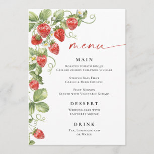 Menu Fête des mariées Fraise à l'Aquarelle tendanc