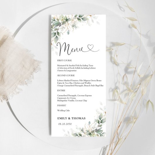 Menu Fête des mariées Gold Eucalyptus