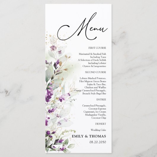 Menu Fête des mariées Lavande de verdure pourpre (Devant)