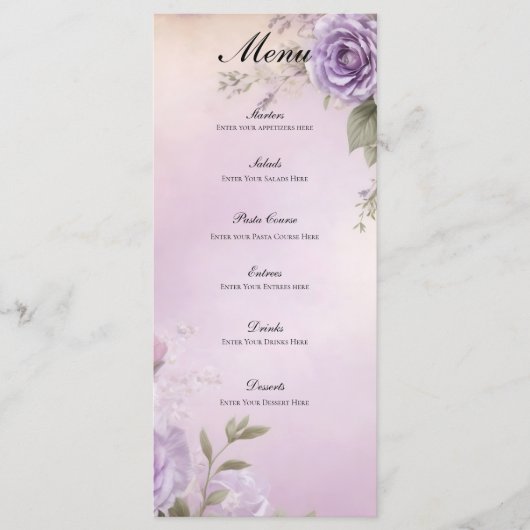 Menu Fête des mariées Mariage de fleurs d'aquarelle vio (Devant)