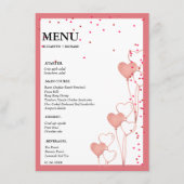 Menu Fête des mariées mariage Valentine Pink & Red Hear (Devant)