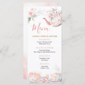 Menu Fête des mariées Pink Gold Floral Tea Party (Devant / Derrière)