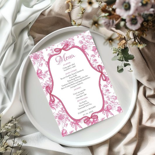 Menu Fête des mariées Tea Party Fleur sauvage rose