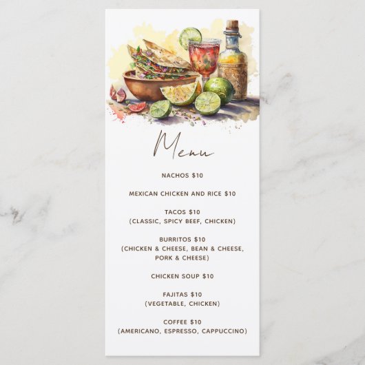Menu Fête des tacos aquarelles. Café mexicain (Devant)
