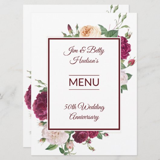 Menu Fête du 50e anniversaire - Réception (Devant / Derrière)