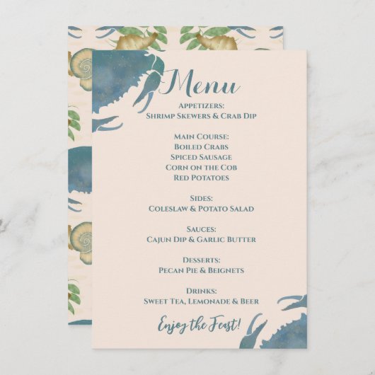 Menu Fête du crabe| Aquarelle Crabe Bleu, Partie Engaga (Devant / Derrière)