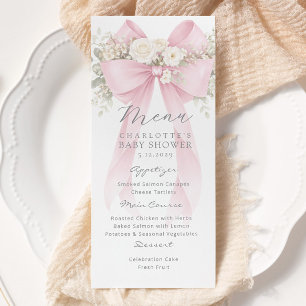 Menu Fête élégante de bébé à ruban rose