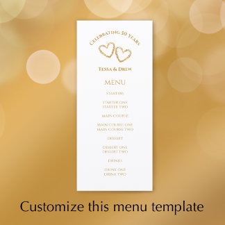 Menu Fête personnalisée de 50 ans de mariage au cœur do