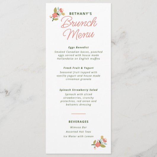 Menu Fêtes des mariées florales (Devant)