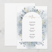 Menu feuillage bleu aquarelle (Devant / Derrière)