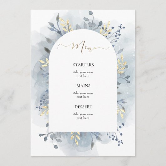 Menu feuillage bleu aquarelle (Devant)