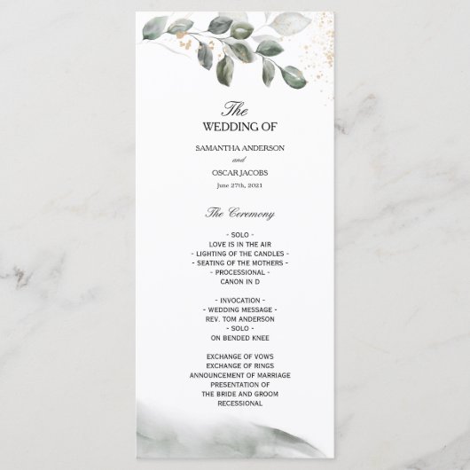 Menu Feuille aquarelle de verdure douce | Poussière d'o (Devant)