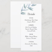 Menu Feuille classique aquarelle. Barre mariage simple (Devant / Derrière)