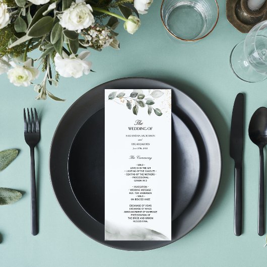 Menu Feuille d'aquarelle verte douce | Poussière d'or