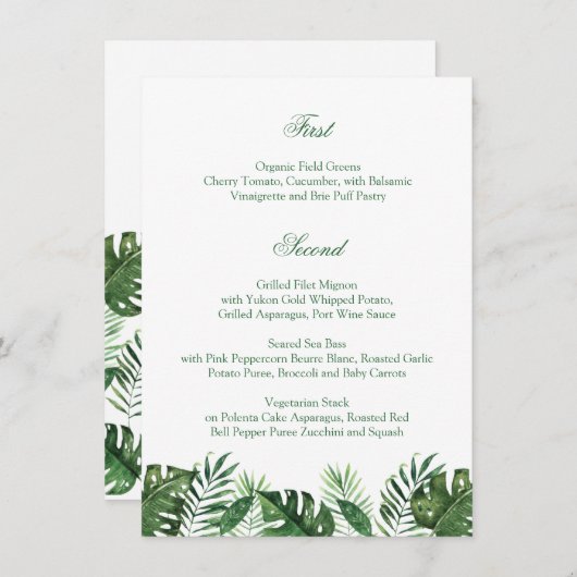 Menu Feuille de palme tropicale (Devant / Derrière)