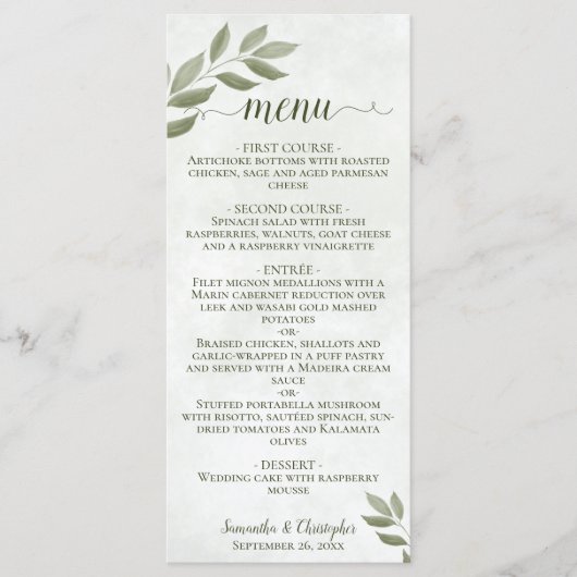 Menu Feuille désireux Rustique Sage Mariage vert (Devant)