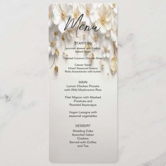 Menu Feuille d'or floral blanc ivoire (Devant)