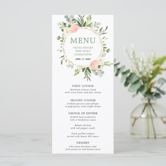 Menu feuille eucalyptus vert or vert rose (Debout devant)