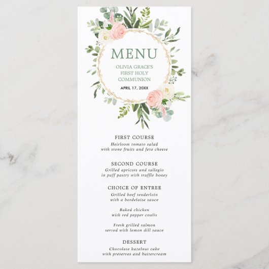 Menu feuille eucalyptus vert or vert rose (Devant)